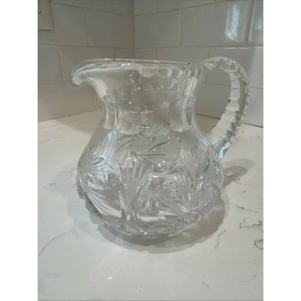 Vintage Beautiful Polish Cut Crystal Pinwheel Pattern 5" Pitcher - Picture 7 of 16